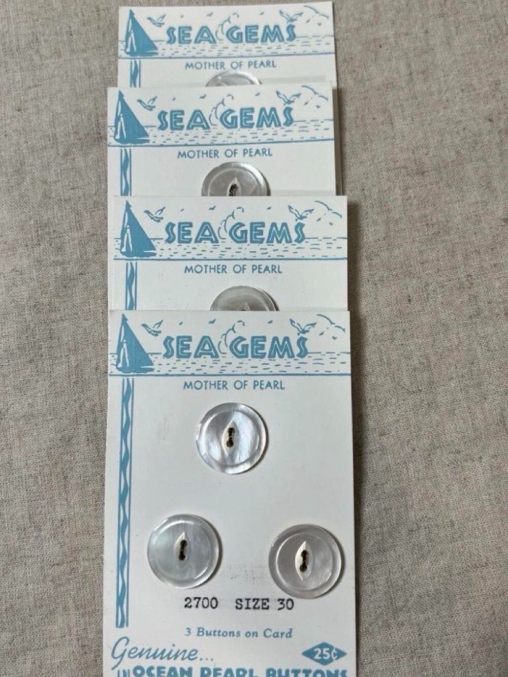 Vintage Novelty Sea Gems Mother of Pearl Round Buttons White Iridescent, Qty 12